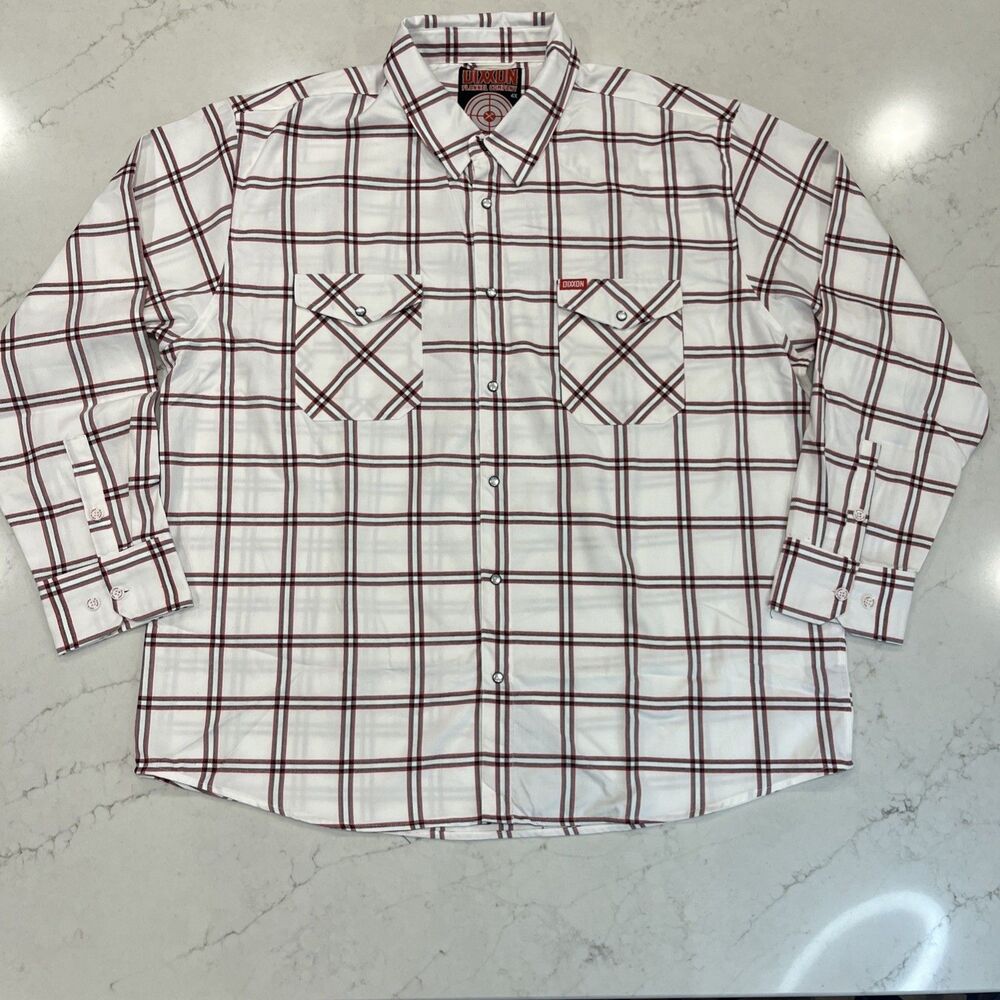 Dixxon NWOT Flannel 4XL Precision Red & White Plaid Pearl Snap Long Sleeve Shirt